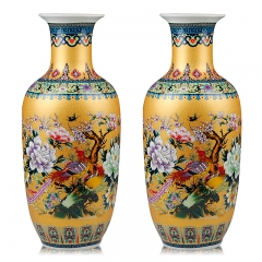 景德镇陶瓷器 高档欧式珐琅彩金鸡花瓶 现代时尚落地客厅装饰摆件