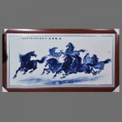 景德镇陶瓷器 刘述武手绘万马奔腾瓷板画装饰画壁画 家居工艺摆件